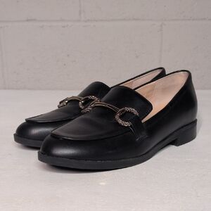 Alex Marie Gilmore Leather Bit Buckle Black Loafers, Size 7, CBK Style